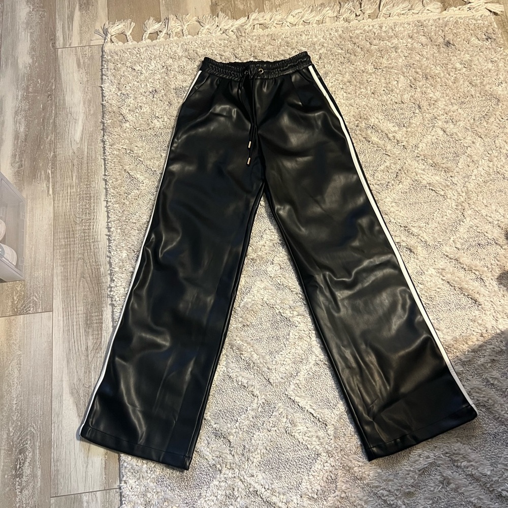 Bishop + Young Faux Leather Wide-Leg Track Pants